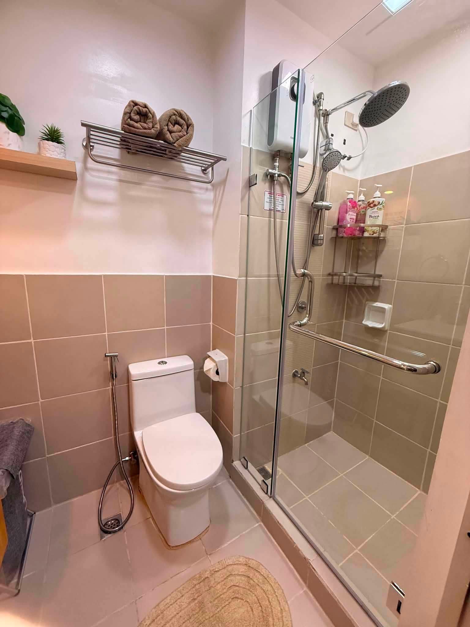Bathroom with hot and cold rain shower
