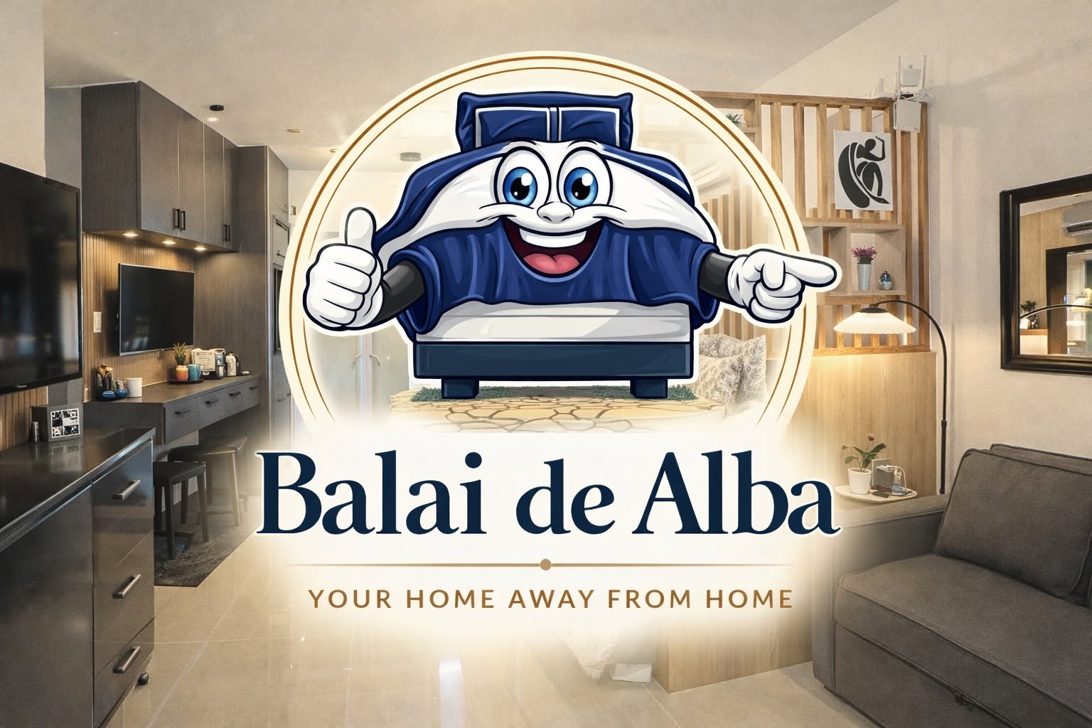 Balai de Alba — cozy 1-bedroom staycation unit, living area and bedroom